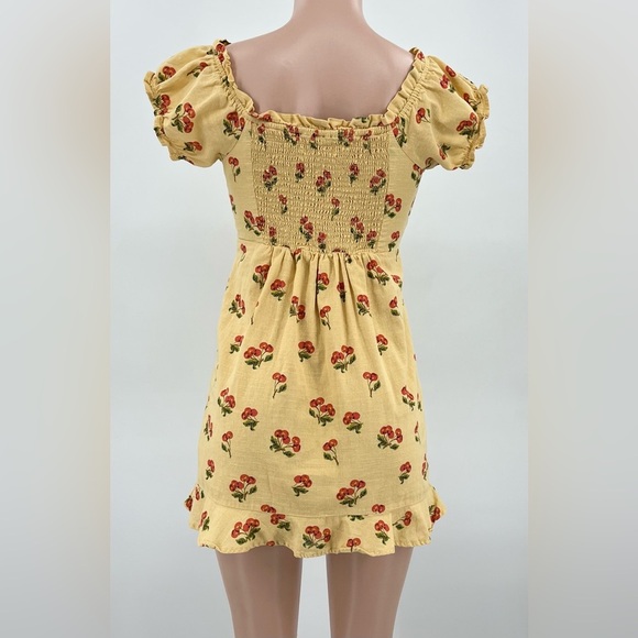Urban Outfitters Magpie Yellow Cherry Off The Shoulder Cotton Mini Dress - Picture 4 of 12